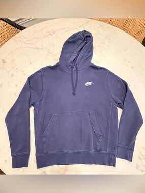 Nike Navy Men's Pullover Hoodie with White Logo Size Medium